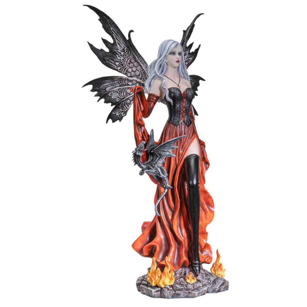 Fire Fairy with Black Dragon Figurine