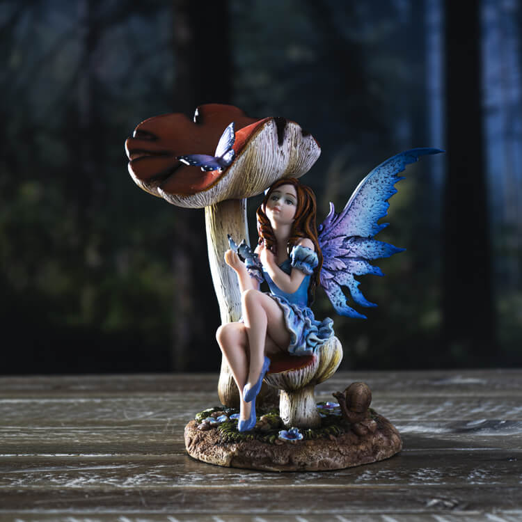 Mushroom Fairy with Butterfly Figurine