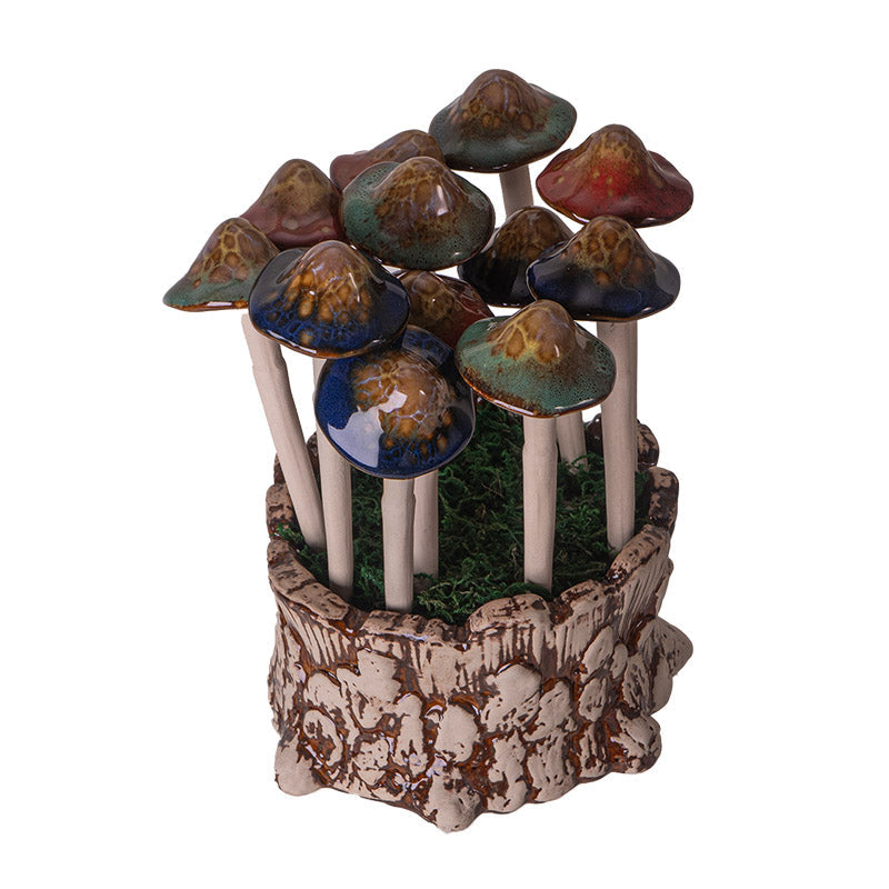 12 Piece Ceramic Mushroom Picks with Planter