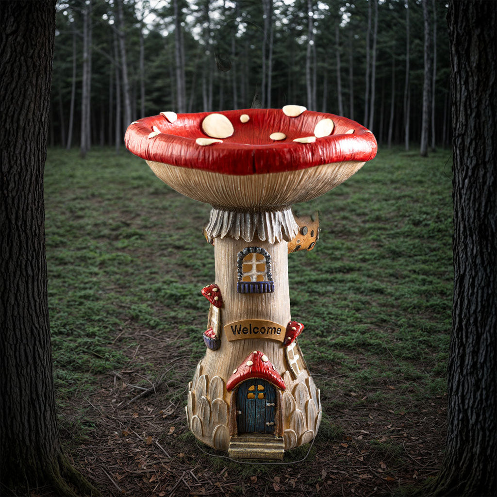 'Welcome' Toadstool Mushroom House with LED Figurine