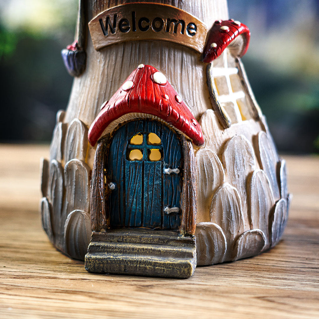 'Welcome' Toadstool Mushroom House with LED Figurine