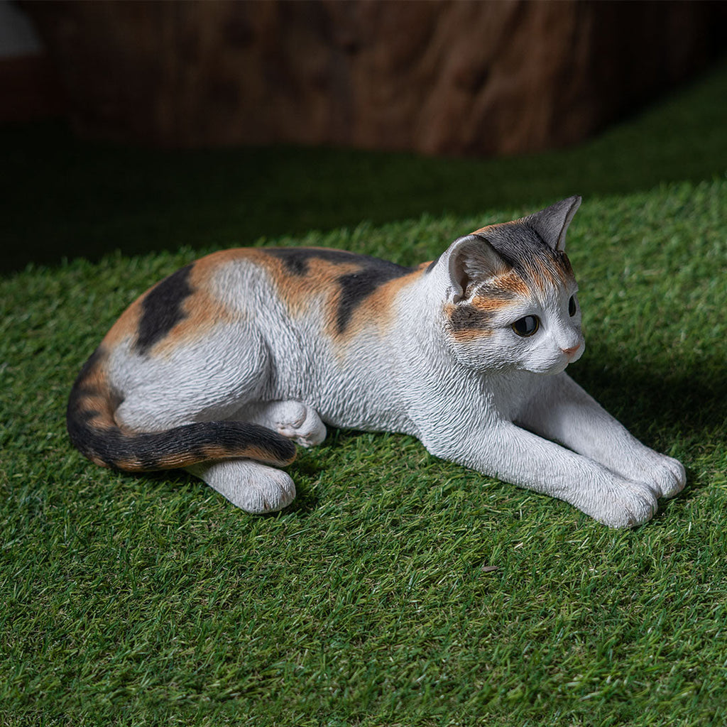 Lying Down Calico Cat Figurine