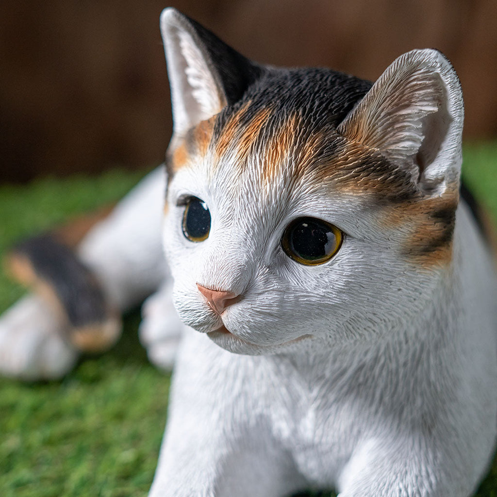 Lying Down Calico Cat Figurine