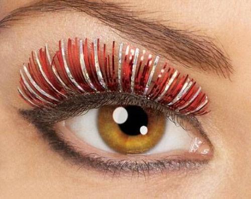 Red and Silver Hologram Fake False Eyelashes and Adhesive set
