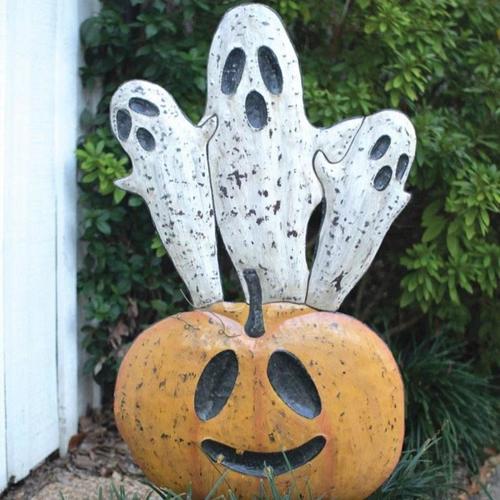 Metal Pumpkin and Ghost Yard Art 41"x24"