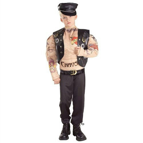 Macho Biker Child Muscle Chest Costume with Tattoos Size Small 4-6