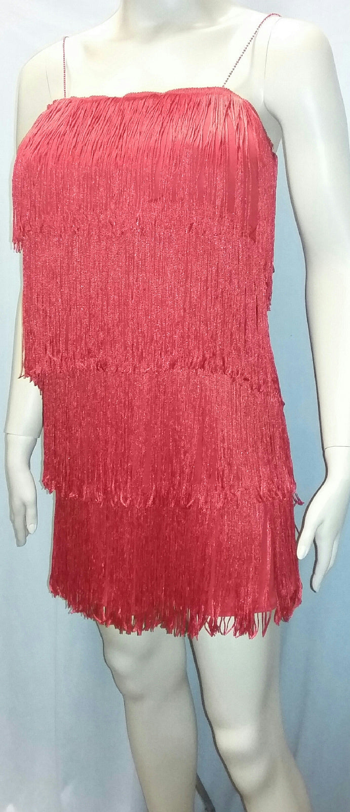 Women's Red 1920's Deluxe Flapper 4 Tiered Fringe Costume Dress Beaded Straps