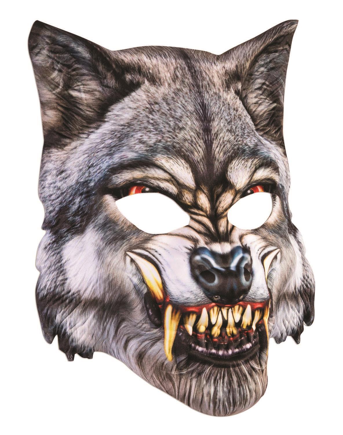 Mean Wolf Mask 3D Screen Print Realistic Soft Face Mask Fun Fur Adult Or Child