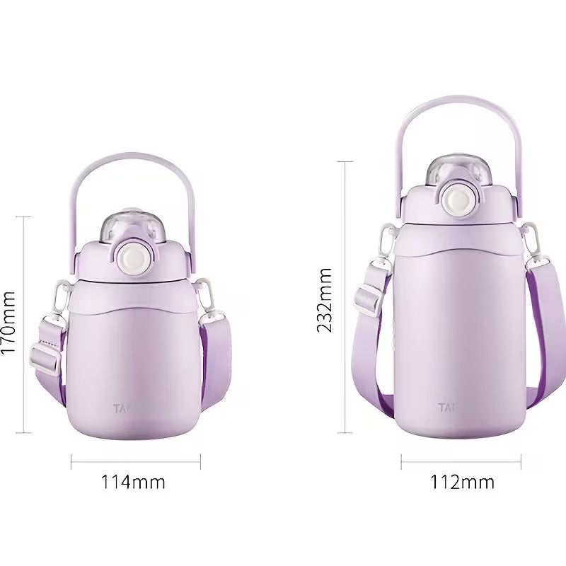 Large Belly Kawaii Insulated Vacuum Water Bottle with Strap