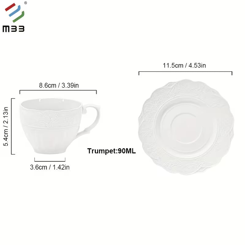 12-Piece Embossed New Bone China Coffee Cup and Saucer Set