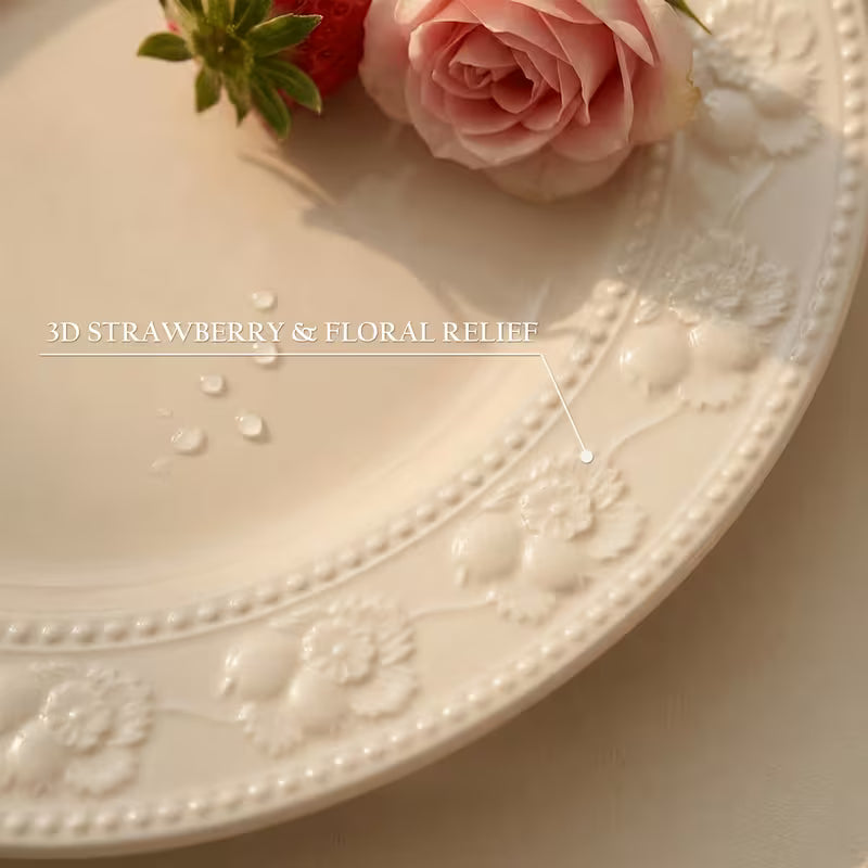 12-Piece Vintage Strawberry Relief Ceramic Dinnerware Set