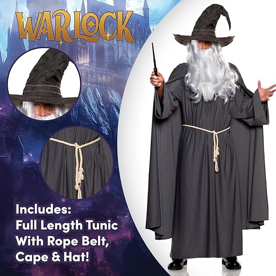 Men's Grey Warlock Renaissance Wizard Adult Costume