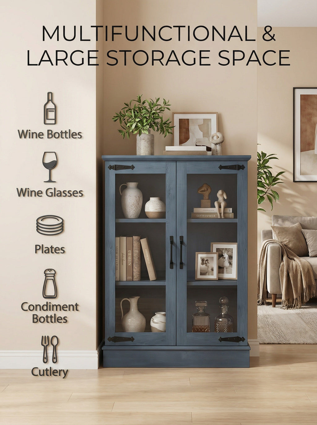 Modern Glass Door Cabinet – 3 Styles | Adjustable Shelves | Compact Storage Cupboard