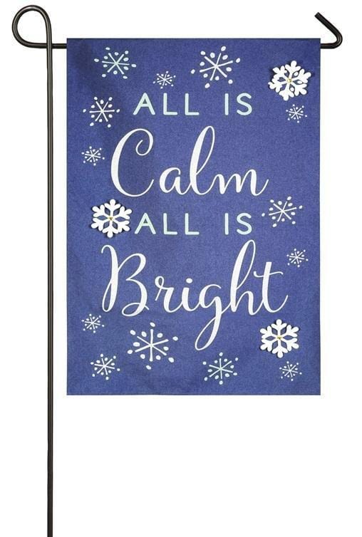 All Is Calm Christmas Garden Flag 2 Sided Snowflakes