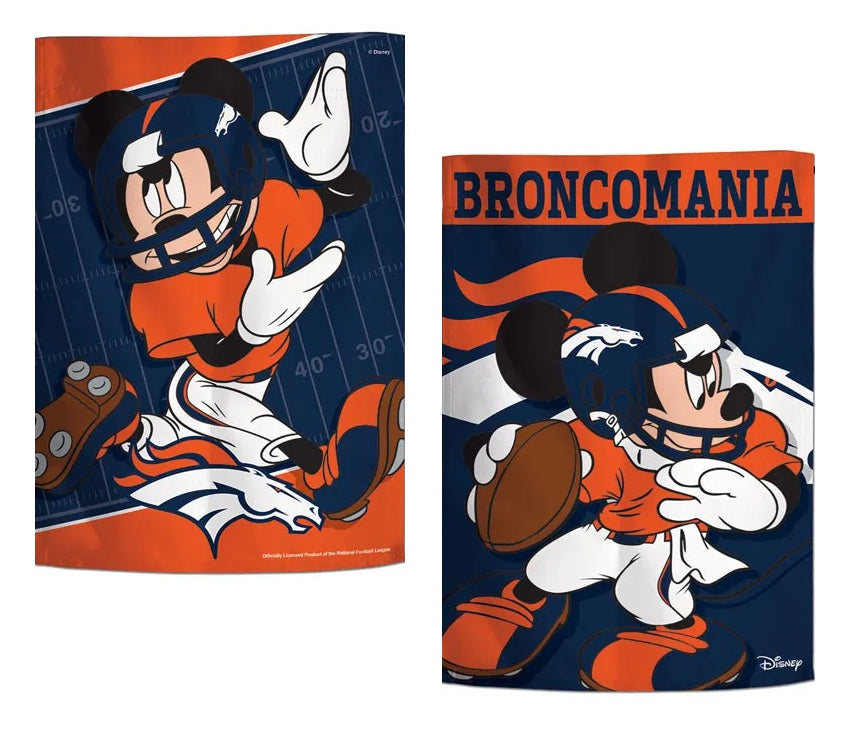 Denver Broncos Mickey Mouse 2 Sided Garden Flag