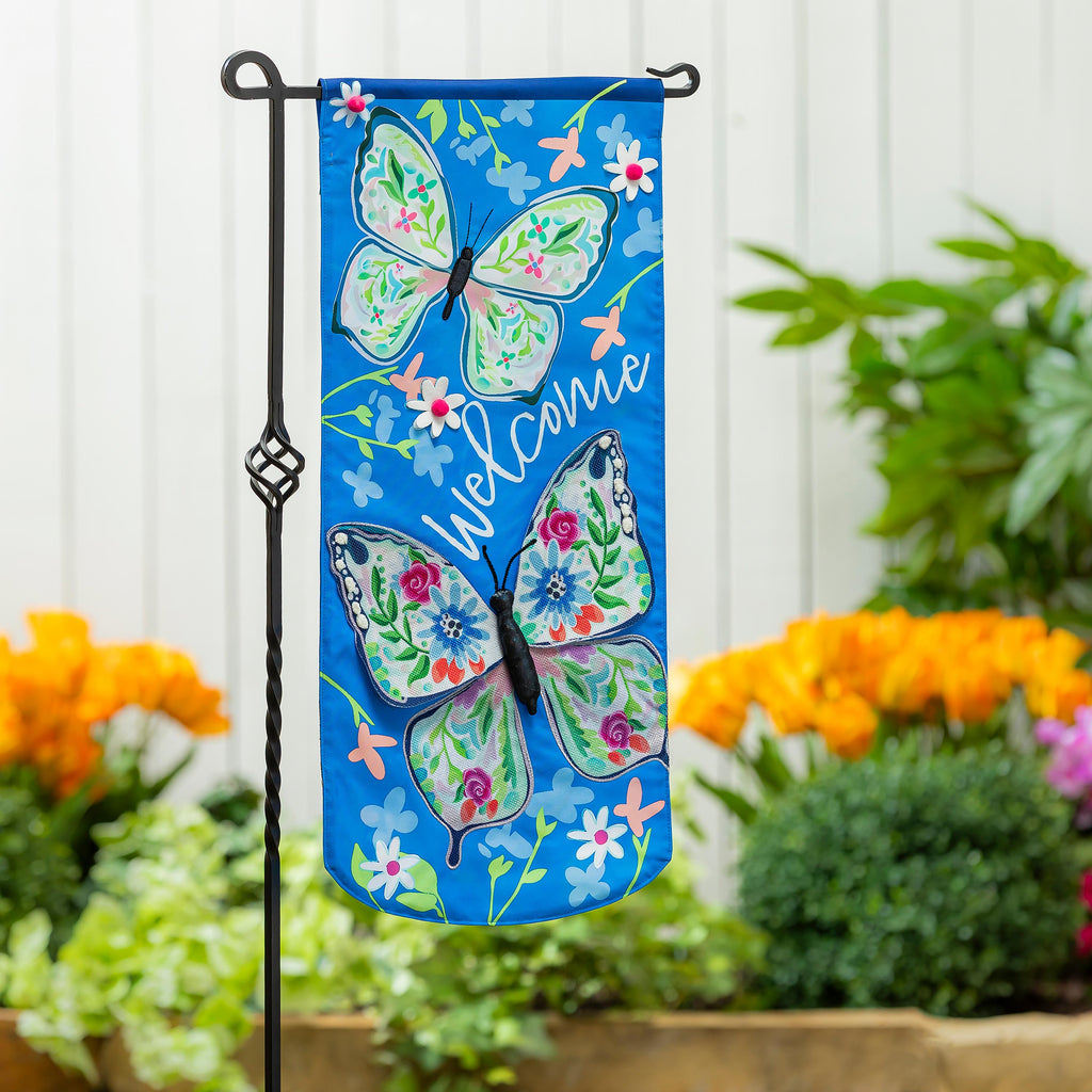Fluttering Butterfly 2 Sided Long Garden Flag
