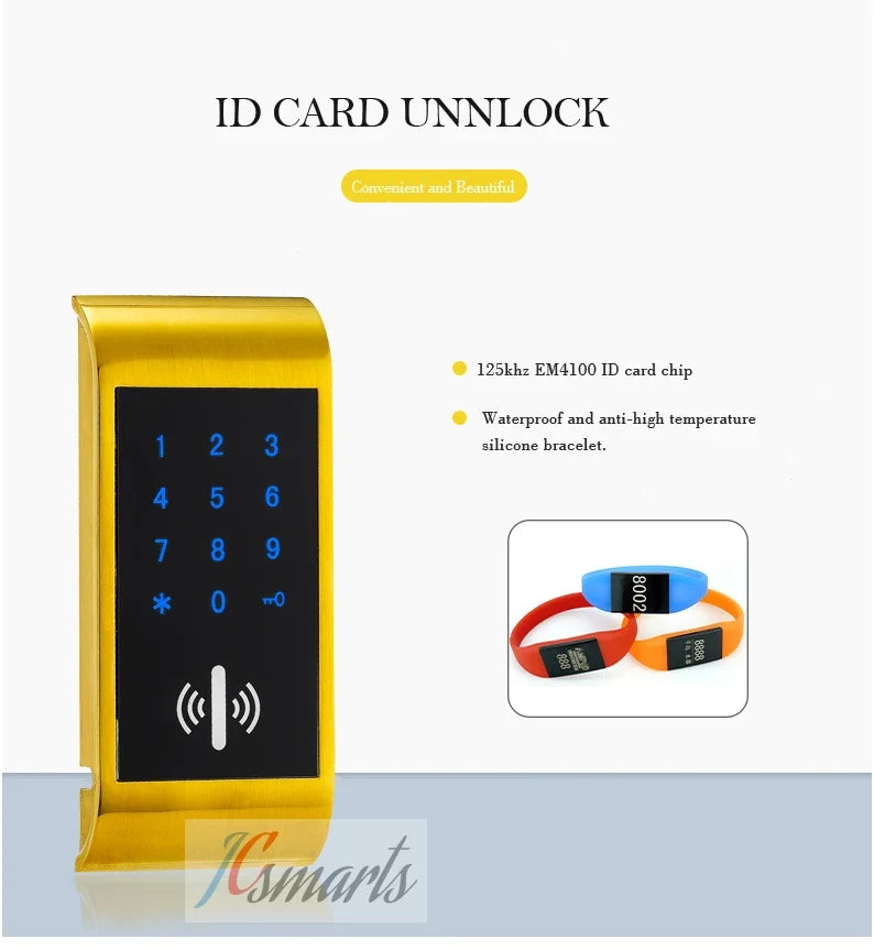 JCEM102 Electronic Keypad & RFID Cabinet Lock – Golden or Silver