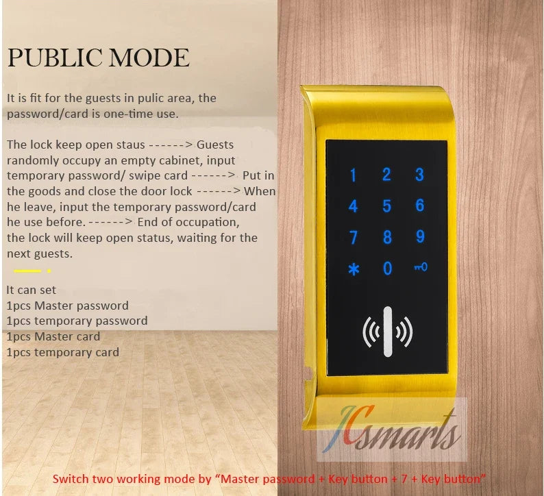 JCEM102 Electronic Keypad & RFID Cabinet Lock – Golden or Silver