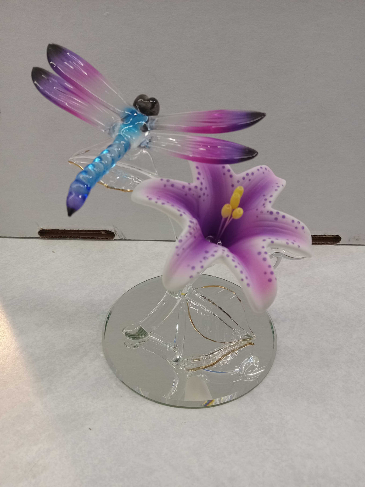 Glass Dragonfly with Lily Figurine