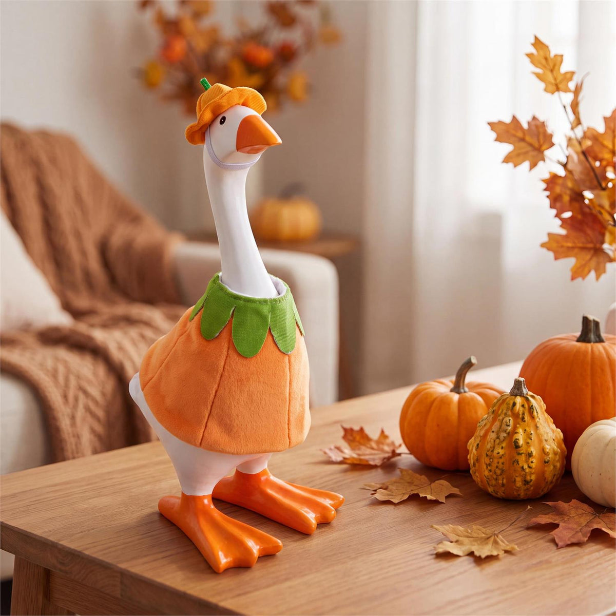 Pumpkin Table Goose Outfit for 8-Inch Goose – Orange Costume & Hat