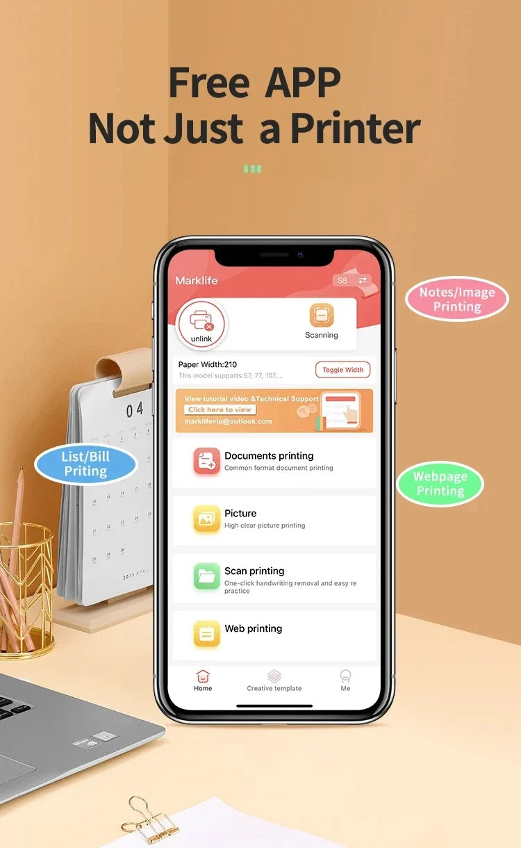 Portable A4 Bluetooth Thermal Printer & Paper Roll Option
