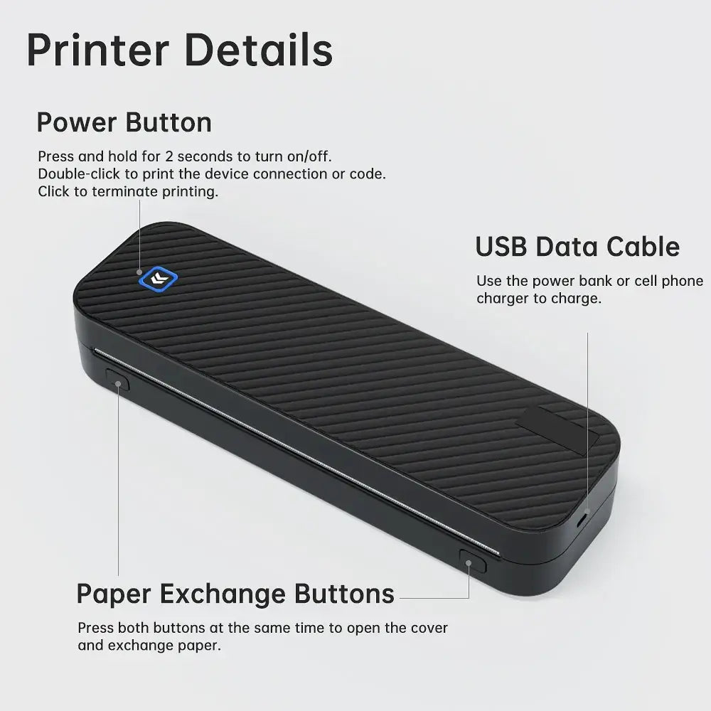 Portable A4 Bluetooth Thermal Printer & Paper Roll Option
