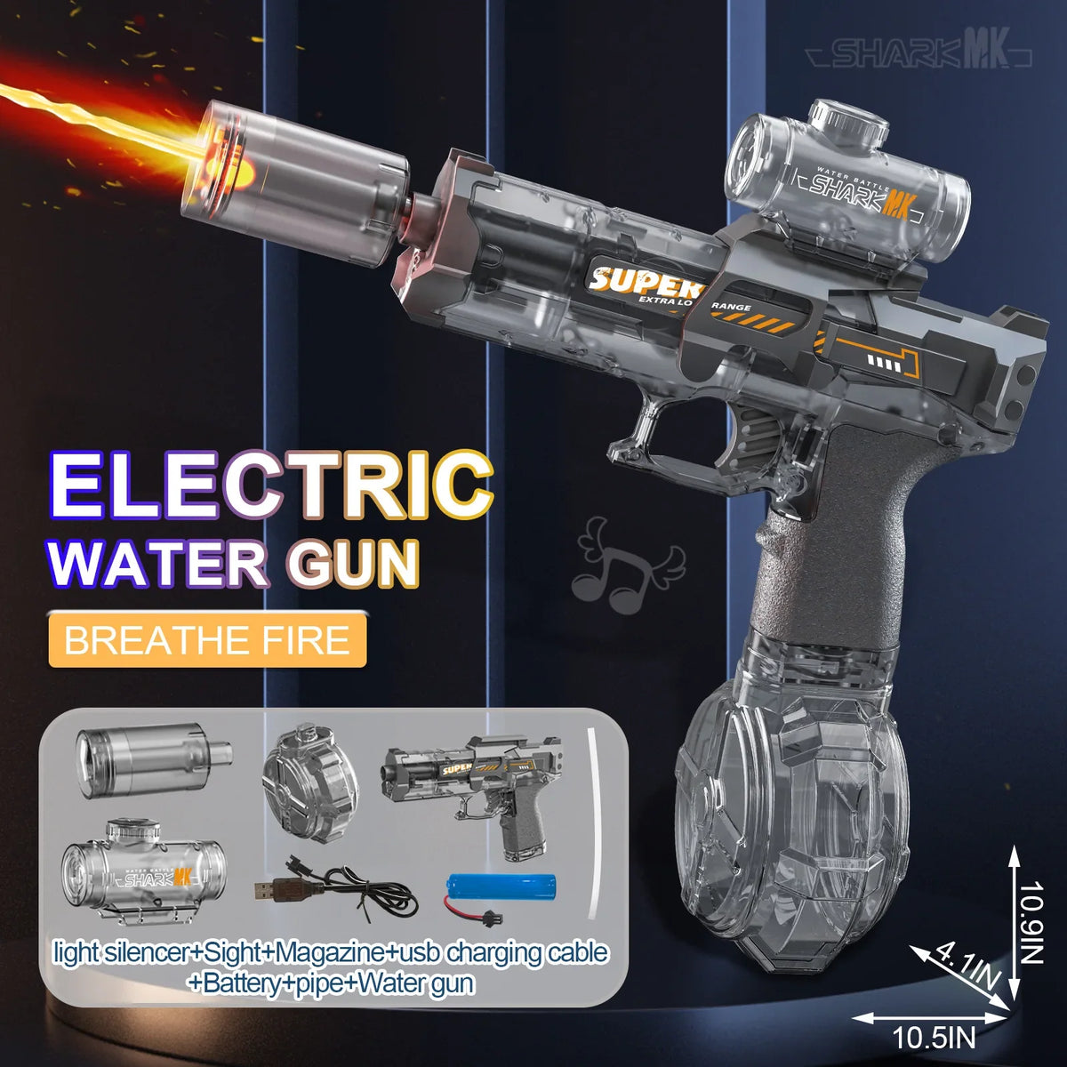 Electric Toy Water Gun with Light – Black or Blue