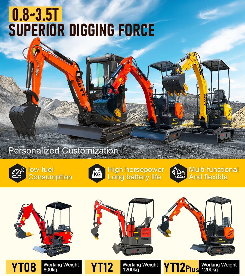 1 Ton Mini Excavator with Custom Color Options