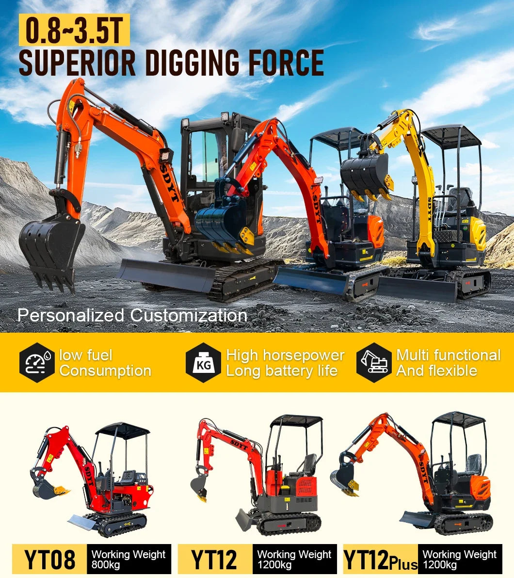 1 Ton Mini Excavator with Custom Color Options