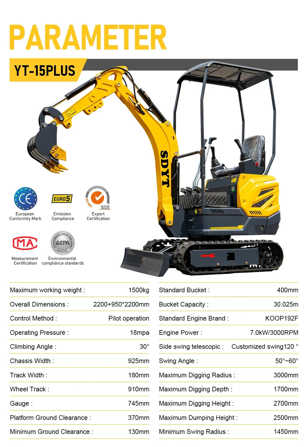 1 Ton Mini Excavator with Custom Color Options