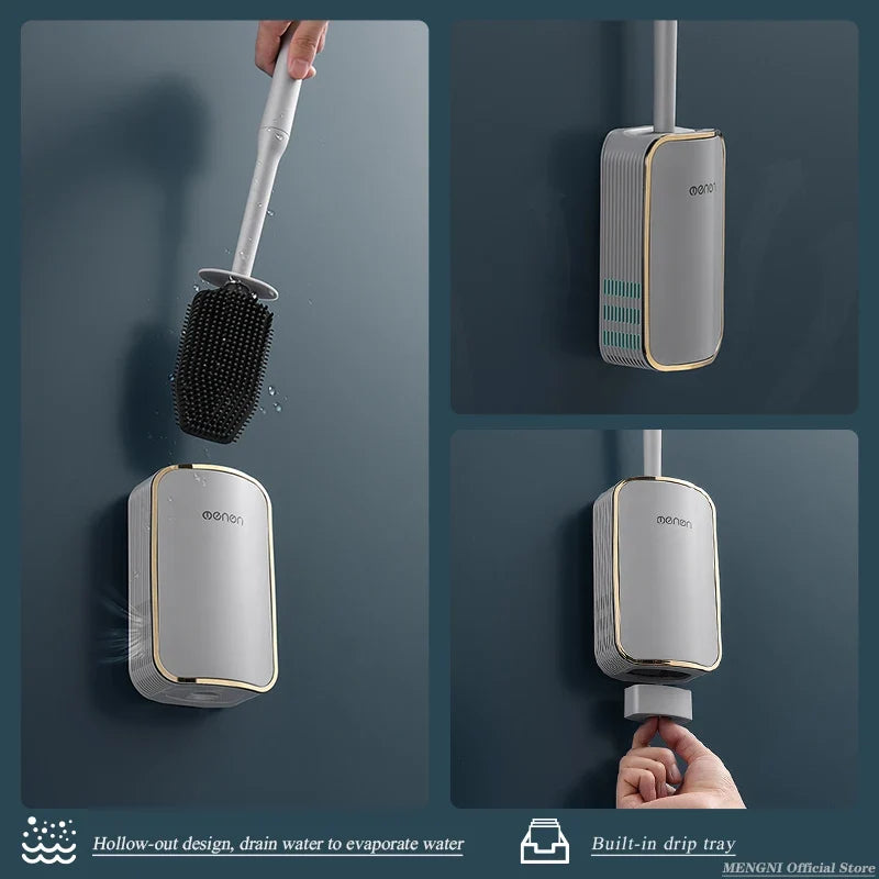 Wall-Mounted Toilet Brush Set with Draining Holder