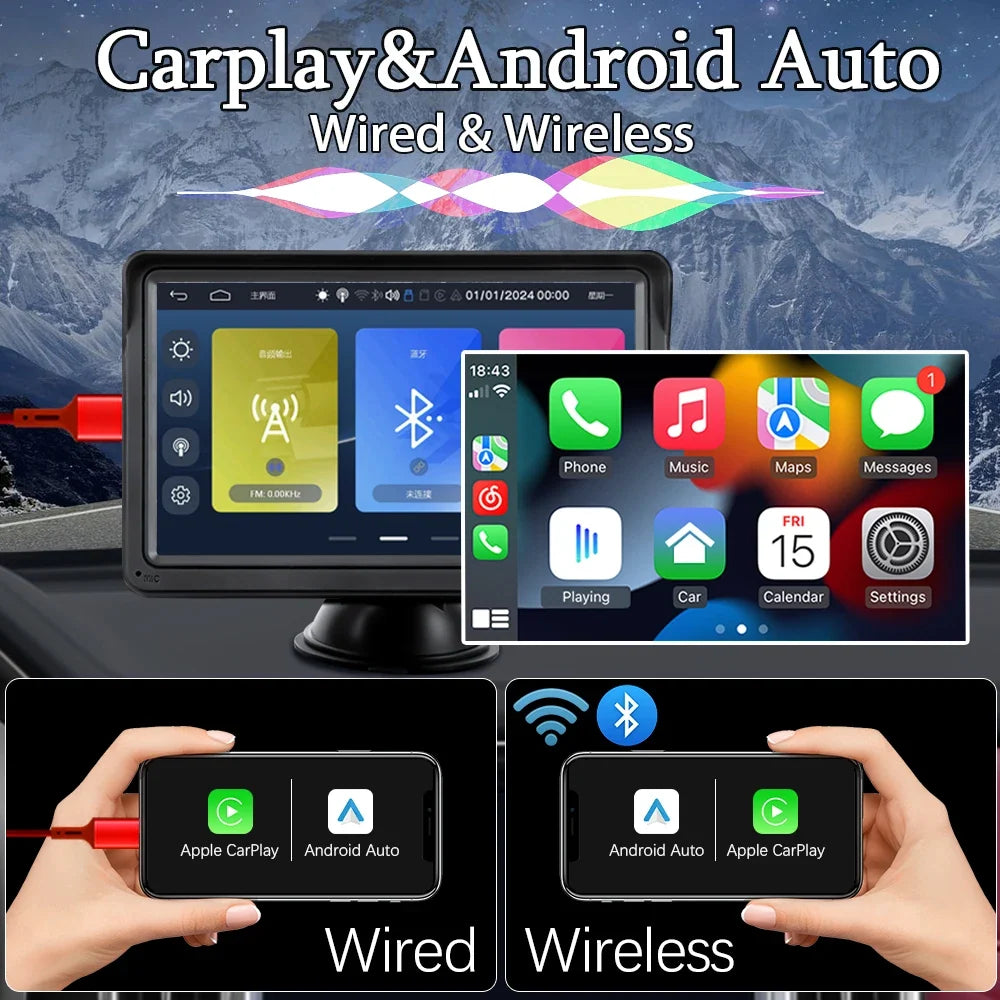 7-Inch Portable Wireless Apple CarPlay & Android Auto Screen