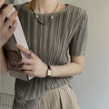 Women’s Pleated Short-Sleeve Blouse with Round Neck