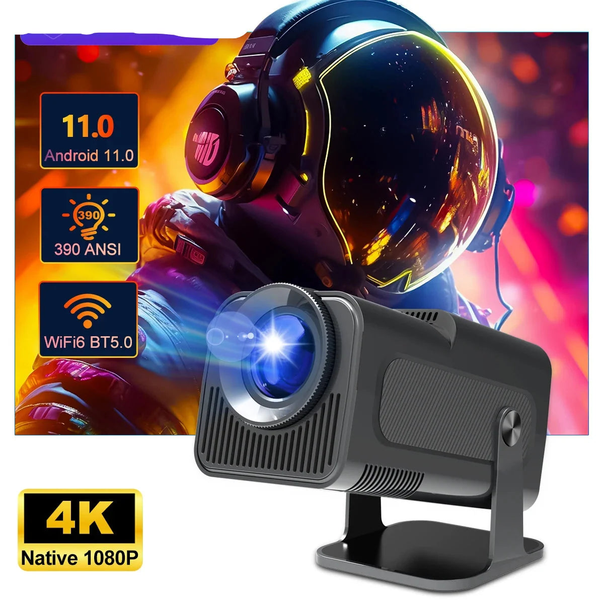 HY320 Mini Android Projector with WiFi & Auto Keystone