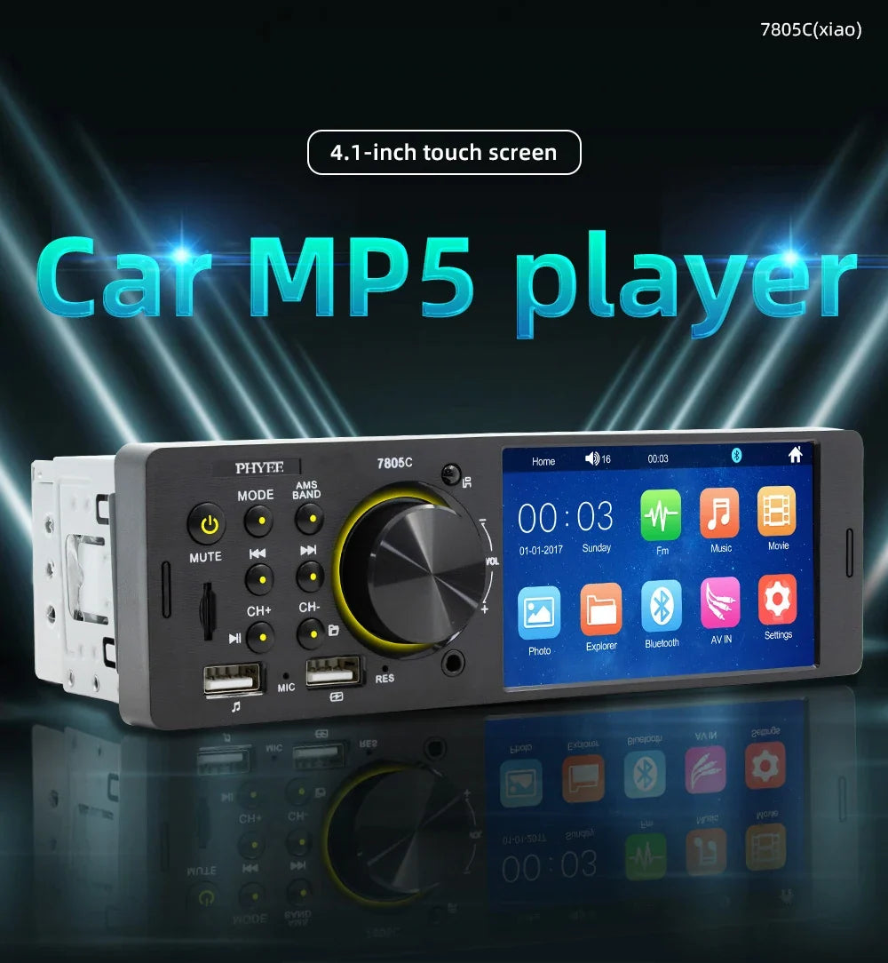 PHYEE 7805C Single-DIN Touchscreen Car Radio with Bluetooth & USB
