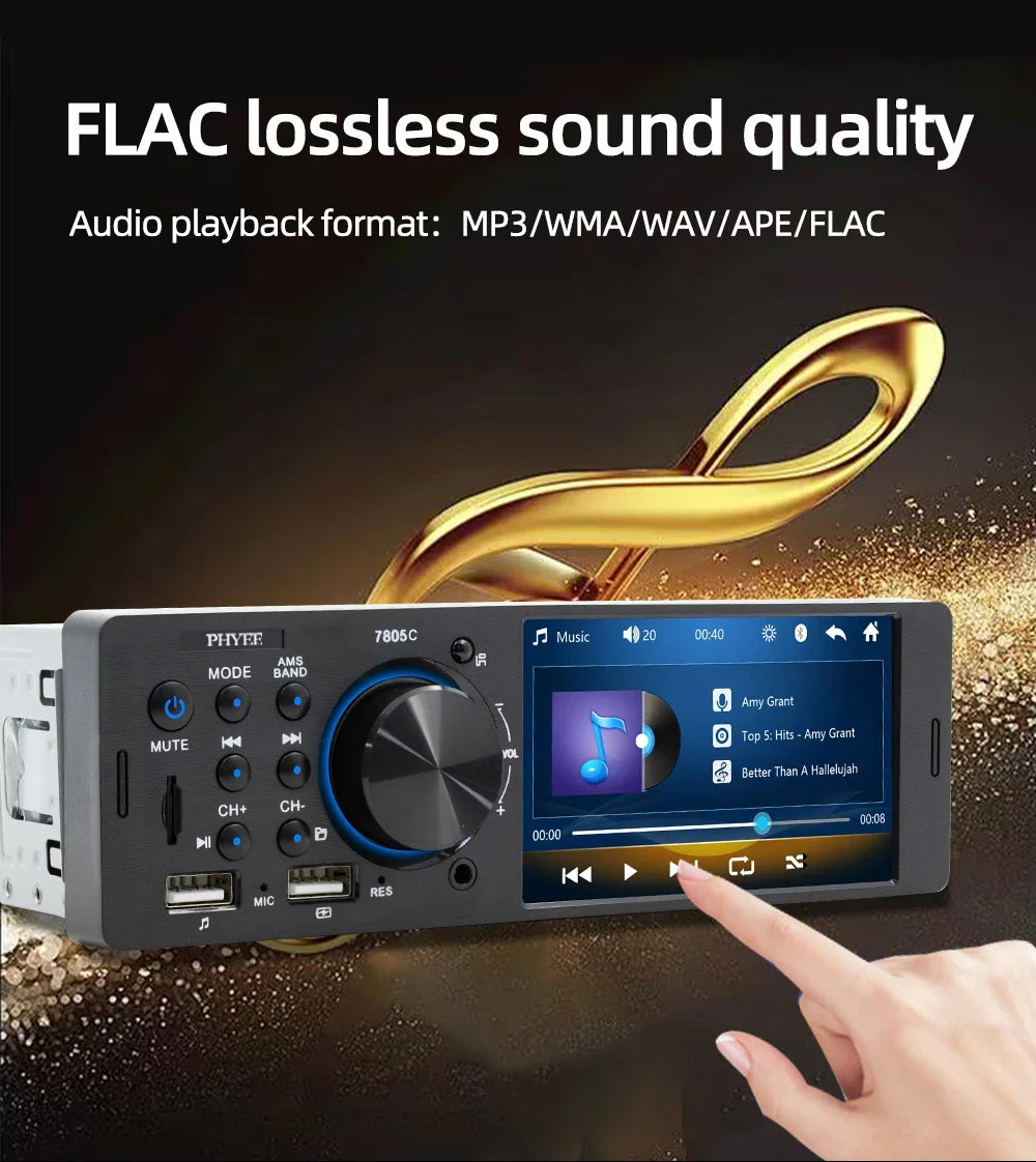 PHYEE 7805C Single-DIN Touchscreen Car Radio with Bluetooth & USB