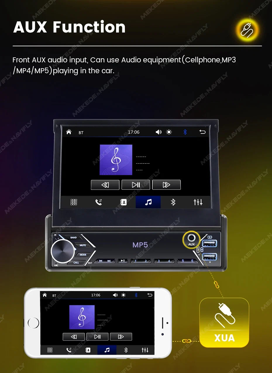 7-Inch Retractable Single-DIN Car Stereo with CarPlay & Android Auto