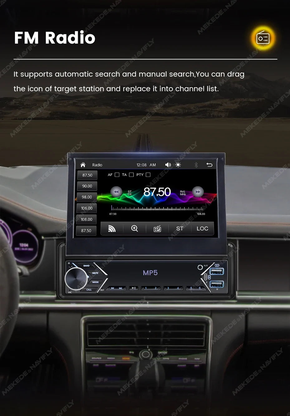 7-Inch Retractable Single-DIN Car Stereo with CarPlay & Android Auto