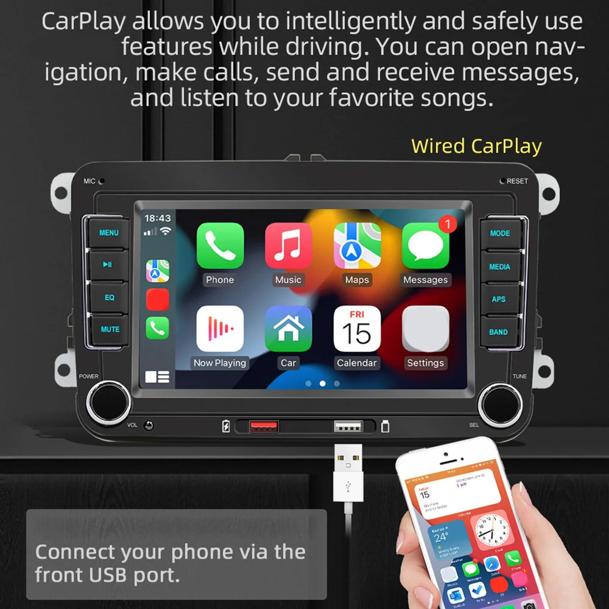 7-Inch Touchscreen Car Stereo with Apple CarPlay & Android Auto
