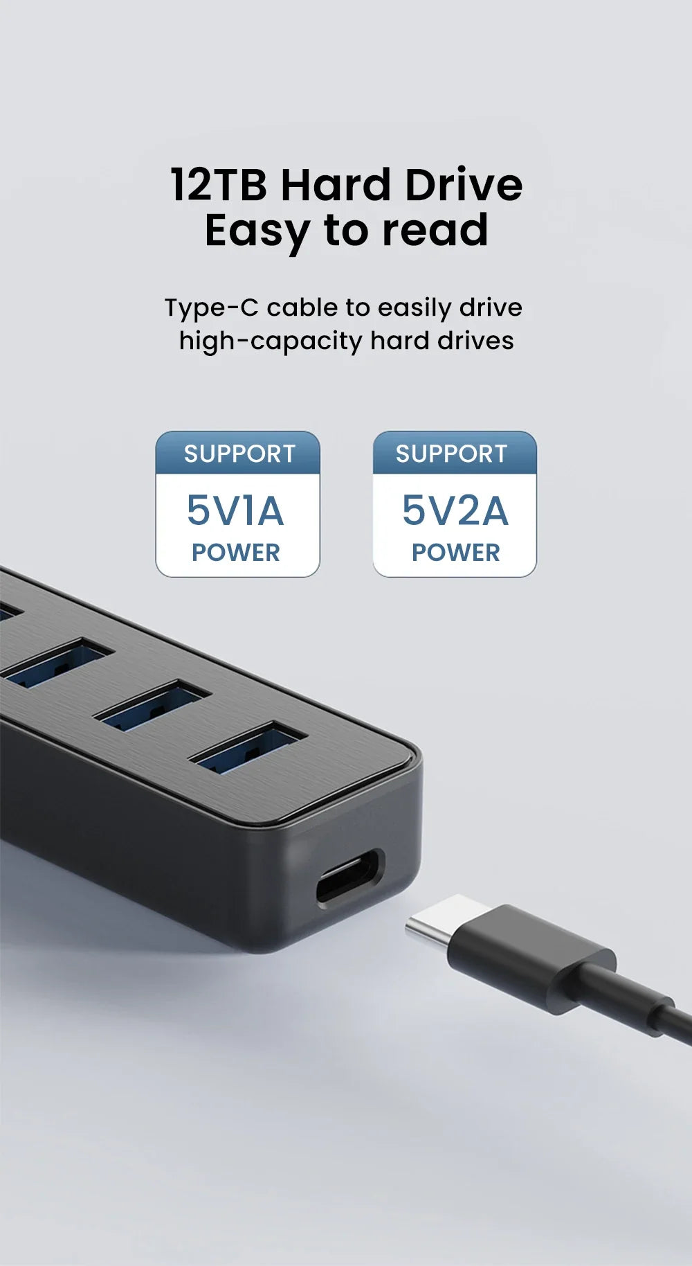 4-Port USB 3.0 Hub with Type-C Splitter & Cable