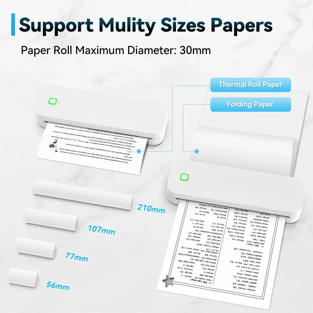 Portable A4 Bluetooth Thermal Printer & Paper Roll Option
