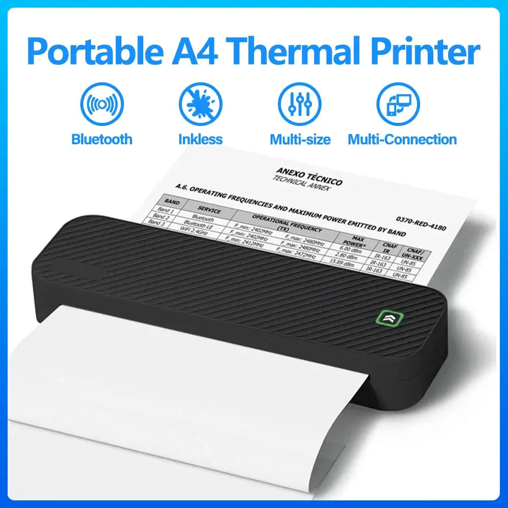 Portable A4 Bluetooth Thermal Printer & Paper Roll Option