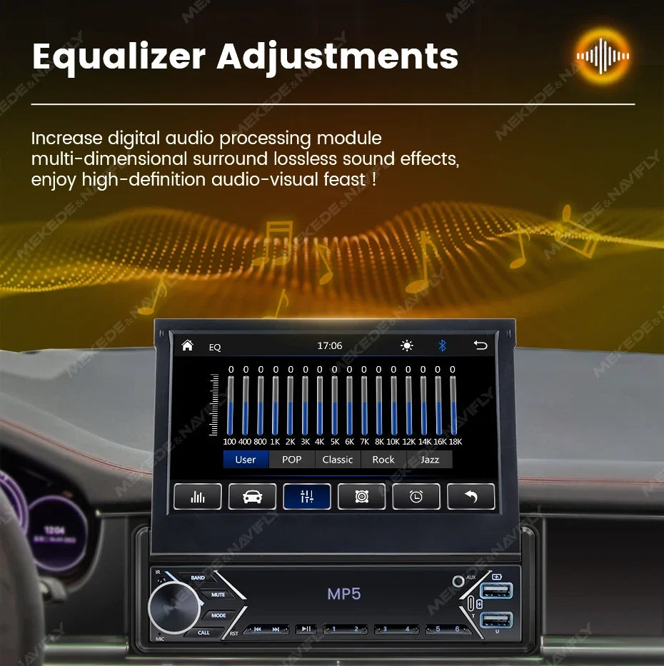 7-Inch Retractable Single-DIN Car Stereo with CarPlay & Android Auto