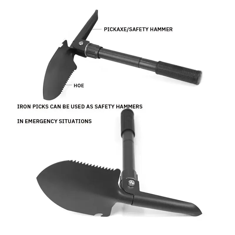 6-in-1 Folding Camping Shovel with Pick, Saw & Carry Pouch