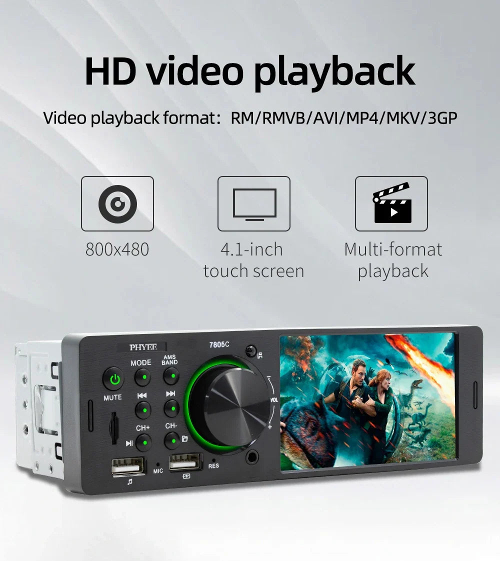 PHYEE 7805C Single-DIN Touchscreen Car Radio with Bluetooth & USB