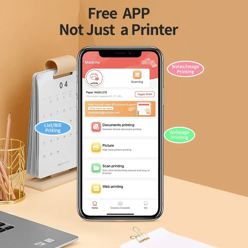 Portable A4 Bluetooth Thermal Printer & Paper Roll Option