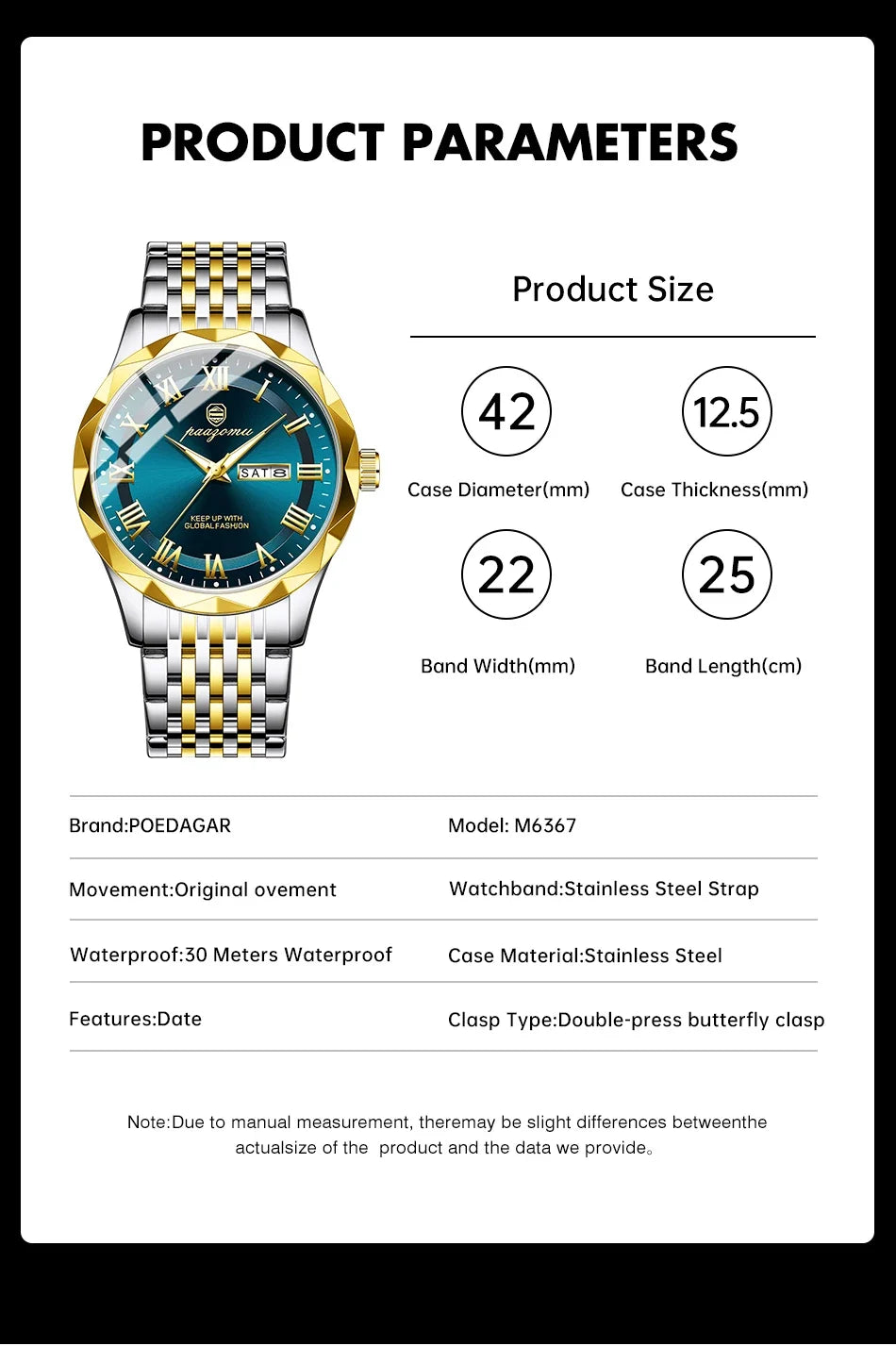 Men’s Minimalist Quartz Watch with Numberless Dial – Model 6367