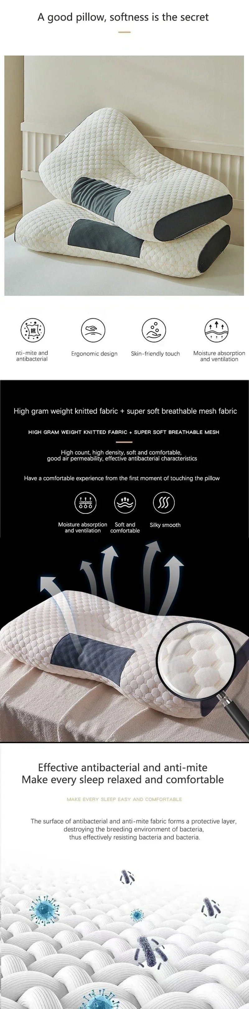 Cervical Neck Pillow, Orthopedic Memory Support Pillow for Sleep