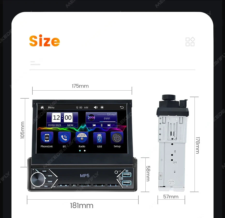 7-Inch Retractable Single-DIN Car Stereo with CarPlay & Android Auto