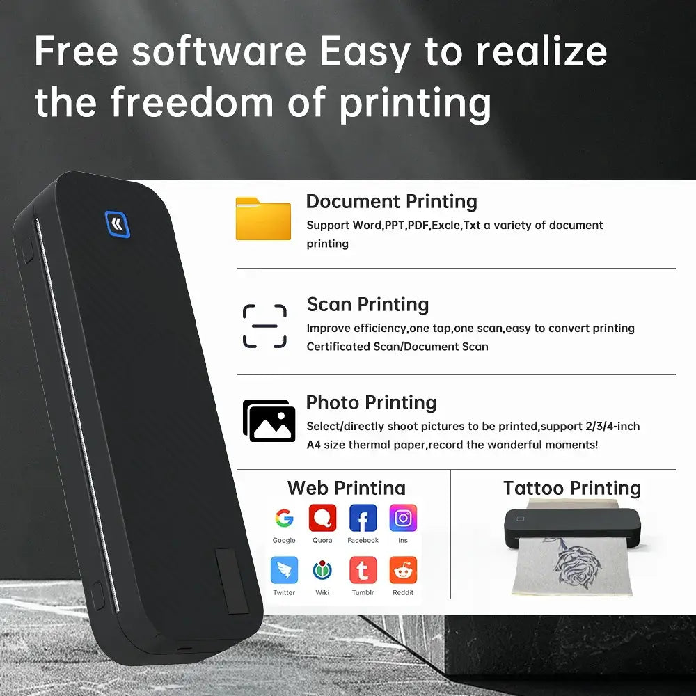 Portable A4 Bluetooth Thermal Printer & Paper Roll Option